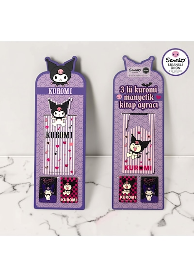 Bakgelal Sanrio Lisanslı Kuromi 3 Lü Manyetik Kitap Ayracı Seti Sevimli Bookmark Kırtasiye Aksesuarı - 9075693633188