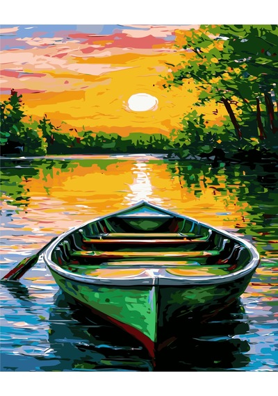 Kayık Ve Günbatımı Sayılarla Boyama Seti - Çerçeveli, 40x50cm