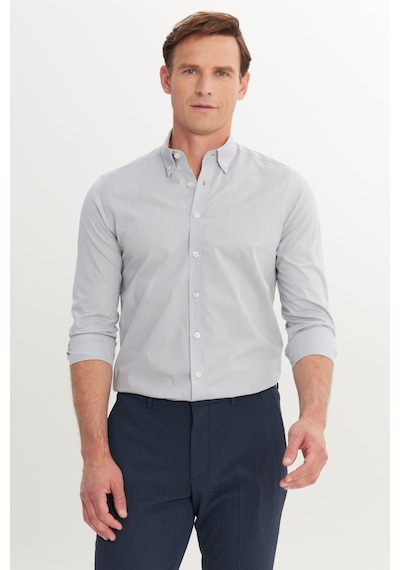 AC&Co / Altınyıldız Classics Erkek Grı Flamlı Slim Fit Dar Kesim Düğmeli Yaka Gömlek Grı