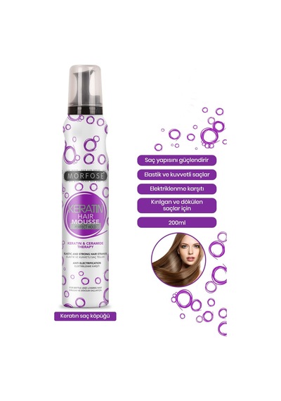 Morfose Keratin Saç Köpüğü 200 Ml Elastik Ve Kuvvetli Saç Telleri Elektriklenme Karşıtı