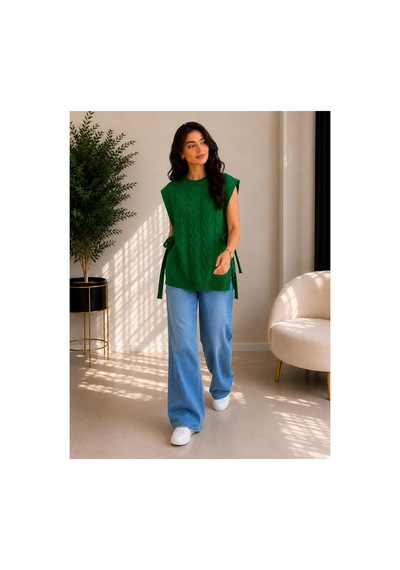 Hira Life Fashion Kadın Bisiklet Yaka Yanları Açık Bağcıklı Oversize Triko Süveter Yeşil Yeşil Hira Life Fashion Kadın Bisiklet Yaka Yanları Açık Bağcıklı Oversize Triko Süveter Yeşil Yeşil