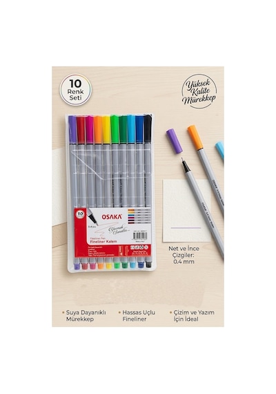 Fineliner Kalem 10 Renk 0.4mm 1 Paket Osaka İnce Keçe Uçlu 10 Lu Renkli Yazı Ve Çizim Kalemi İşaretleme Yazı Kalemi