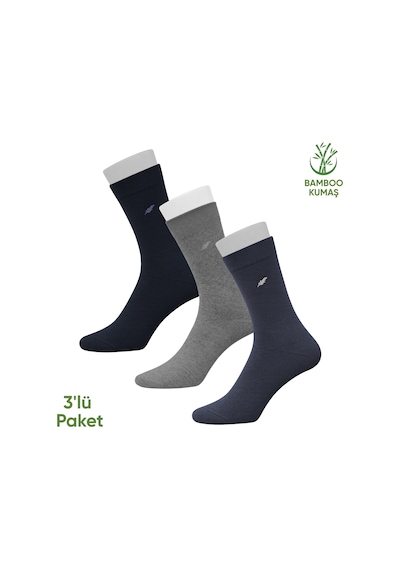 Bambu Erkek Soket Çorap- 3 Çift - Dikişsiz - Akça - 17652 - Set 1 Çok Renkli