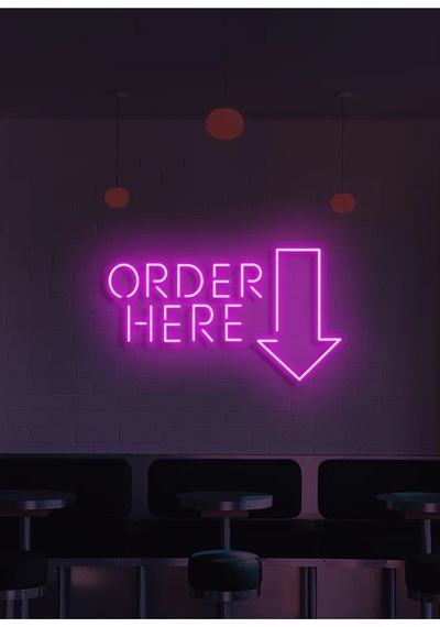 Order Here Yazılı Ve Şekilli Neon Tabela Pembe