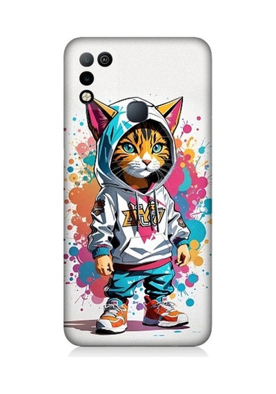 İnfinix Hot 10 Play Uyumlu Kapşonlu Sarmal Kedi Desenli Silikon Kılıf