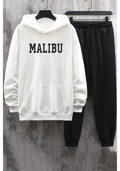 Uyguntarz Unisex Malibu Baskılı Eşofman Takımı Beyaz