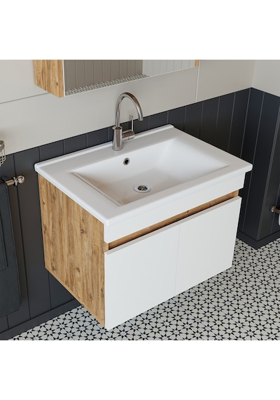 Roomart '' Lavabolu '' Atlantik-beyaz Mat Mdf 65 Cm Banyo Alt Dol Atlantik Çam - Beyaz