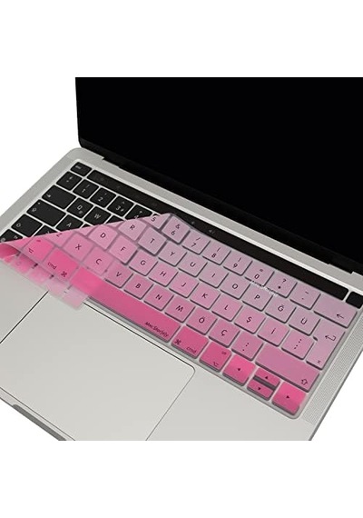 Türkçe Q Keyboard Skin Macbook Pro Touch Bar 13 15 İnç Uyumlu A1706 A1989 A2159 A1707 A1990 Uk Iso Ters L Enter Silikon Klavye Koruma Pembe