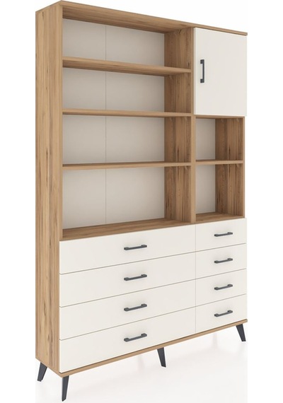 Arges Dolap 8 Raflı 8 Çekmeceli Tek Kapaklı 132x30x195 Çam-a... Çam
