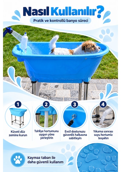 Showtech Handy Tub M Taşınabilir Kedi Köpek Küveti 96cm X 50cm X91cm Mavi
