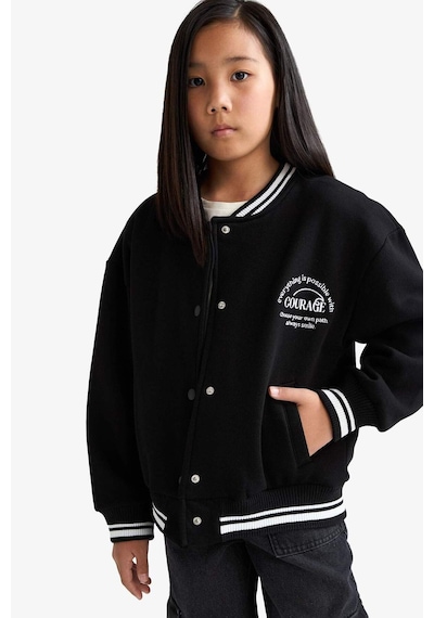 Defacto Kız Çocuk Okula Dönüş Slogan Baskılı Bisiklet Yaka Kalın Sweatshirt Kumaşı Hırka F2194a825aubk81 Siyah