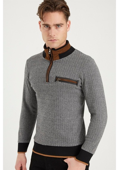 1039 Dewberry Erkek Sweatshırt-desenli Siyah Desenli Siyah