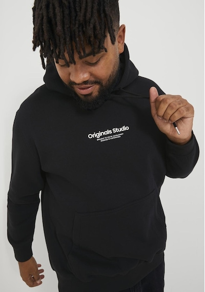 Jack & Jones Logo Baskili Sweatshirt - Büyük Beden 12244912 Black Koyu Siyah