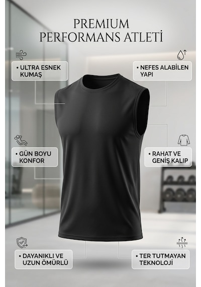 Sapeur Erkek Premium Active Kolsuz Spor Atlet - Ultra Esnek Ve Hızlı Kuruyan Siyah