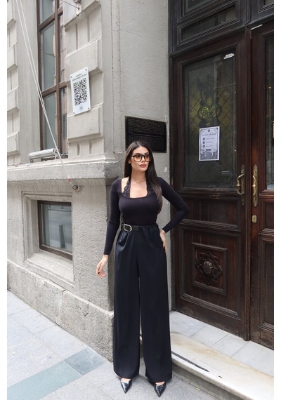 Kechi Woman Linda Twill Kumaş Kemer Detay Pantolon Siyah