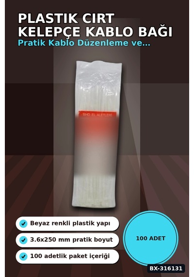 Kablo Bağı Plastik Cırt Kelepçe Beyaz 3.6x250 Mm Düzenleyici Paket 100 Adet Bx-316131