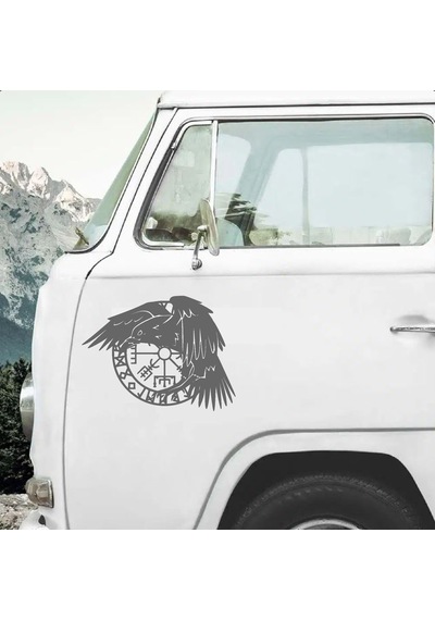 Viking Kuzgun Pusulası - Araba Oto Motosiklet Karavan Cam Sticker - 00287 50x37 Cm