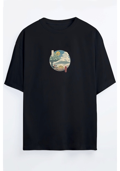 Totoro Anime Baskılı Unisex Siyah - Beyaz Oversize T-shirt SIYAH