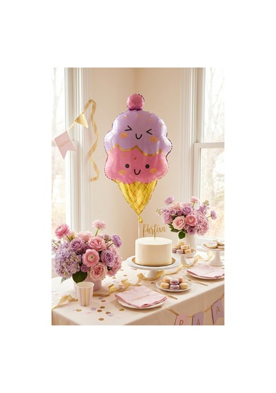 Külah Dondurma Figürlü Pembe Folyo Balon Kız Çocuk Doğum Günü Ice Cream Konsept Parti Süsleme Çok Renkli