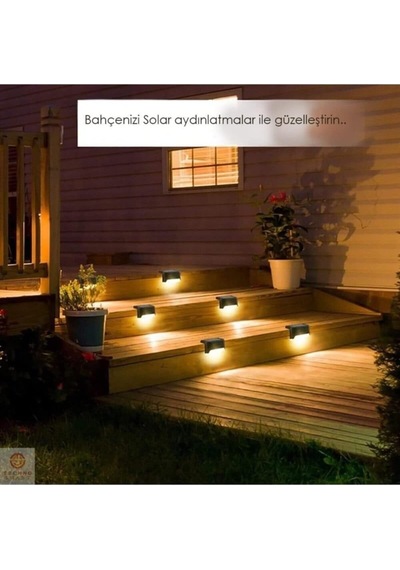 Menfry Solar Güneş Enerjili Şarj Edilen Köşebent Merdiven Veranda Bahçe Led 4'lü