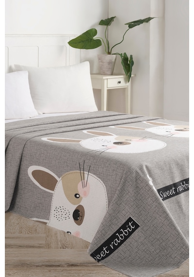 Doğal Pike Baskılı Battal 230x220cm Tavşancık A.kahve-gri-pembe A.kahve-gri-pembe