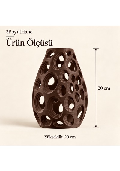 Dekoratif Vazo 20 Cm Oval Delikli Modern Tasarım Kuru Ve Yapay Çiçek Vazosu Kahverengi