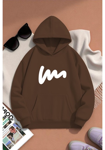 Uyguntarz Unisex W Baskılı Oversize Sweatshirt Kahverengi