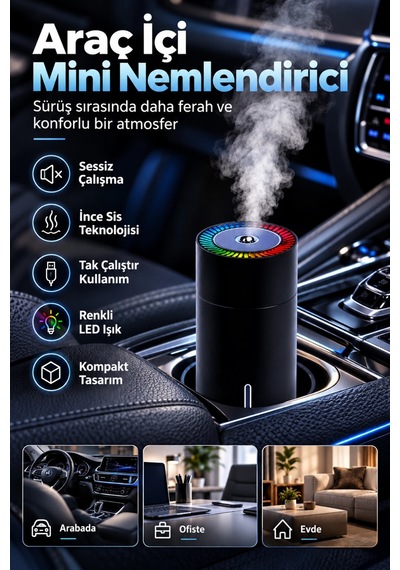 Castu W301 Şarjlı Taşınabilir Oto Masaüstü Hava Nemlendirici Ultrasonik Sessiz Buhar Makinesi