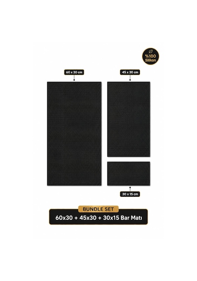 Siliconly 3 Lü %100 Silikon Bar Matı Seti 60x30 + 45x30 + 30x15 Cm Kaydırmaz Mat