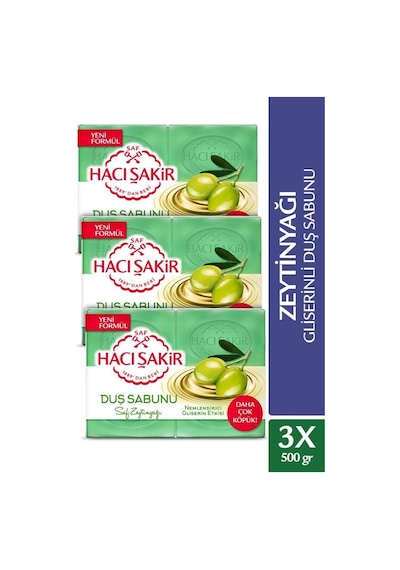 Hacı Şakir Zeytinyağı Gliserinli Saf Zeytinyağı Duş Sabunu 3'lü 4 x 125 G