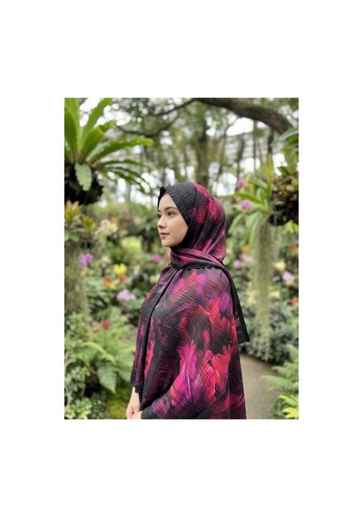 Müslüm, Floral Yaprak Desenli Bürümcük Şal Zarif, Kaymaz, Terletmez Ve Rahat Kullanım 75 X 200 Cm Siyah Pembe
