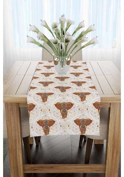 Turuncu Çoklu Etnik Fil Desenli Runner 40x220cm Turuncu