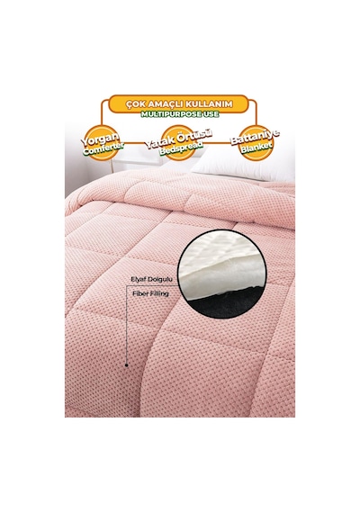 Ultra Yumuşak Çift Taraflı Wellsoft Peluş Yorgan Çift Kişilik Yıkanabilir 200x220 Cm Pudra Pudra