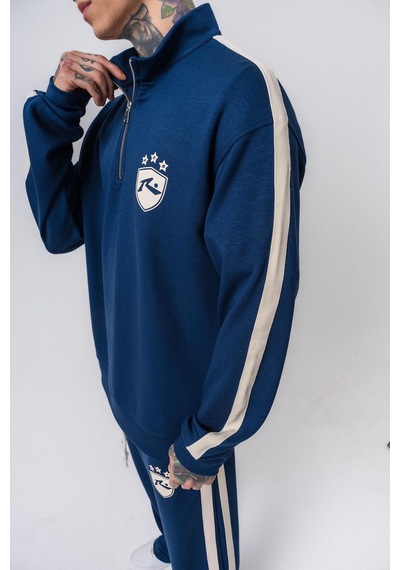 Respire Erkek Şerit Detaylı Yarım Fermuarlı Modal Sweatshirt Lacivert