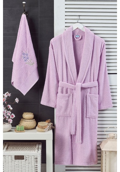 Bornoz - Nakışlı Havlu Seti Cora Leylak L/xl+45x85cm Leylak