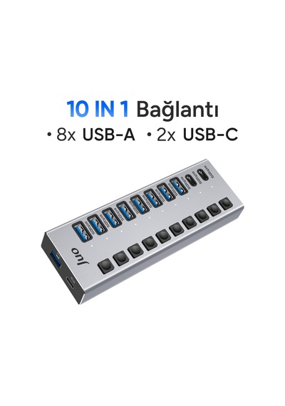Juo Usb-a 10 Portlu Anahtarlı 8 Usb-a 2 Type-c 5gbps Usb 3.1 Çoklayıcı Dönüştürücü Hub