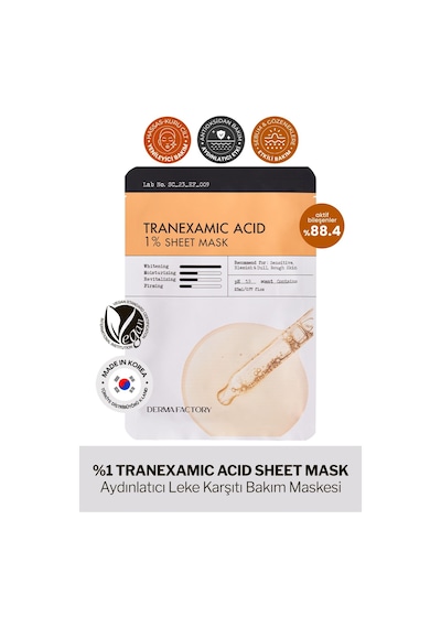 Derma Factory Leke Baskılayıcı ve Aydınlatıcı Tranexamic Acid, Glutatyon Kağıt Maske Derma Factory Sheet Mask