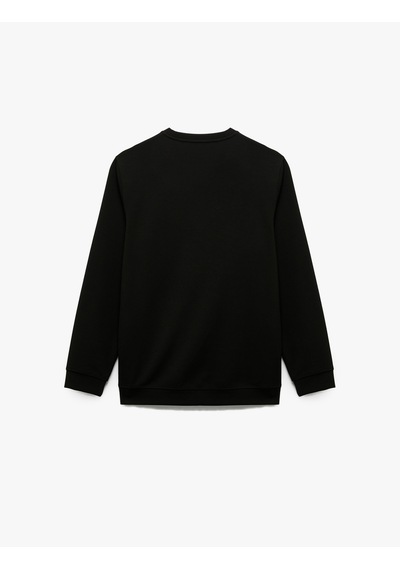 Koton İşleme Detaylı Uzun Kollu Bisiklet Yaka Sweatshirt Siyah 6wam70077mk