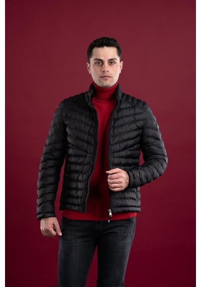 Slimfit Dik Yaka Fermuarlı Erkek Puffer Mont 001