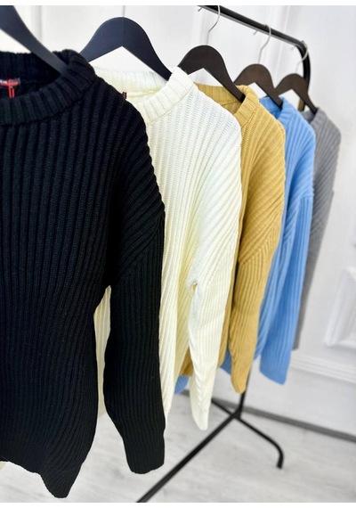 Elku Moda Oversize Kazak Bol Kesim Tüylenmeyen Salaş Triko Kazak Hardal