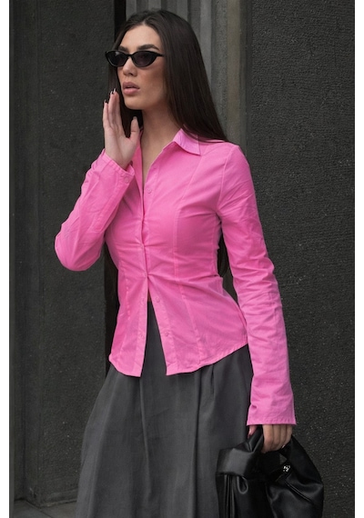 Madmext Pembe Vücuda Oturan Slim Fit Kadın Gömlek Mg2659 Pembe