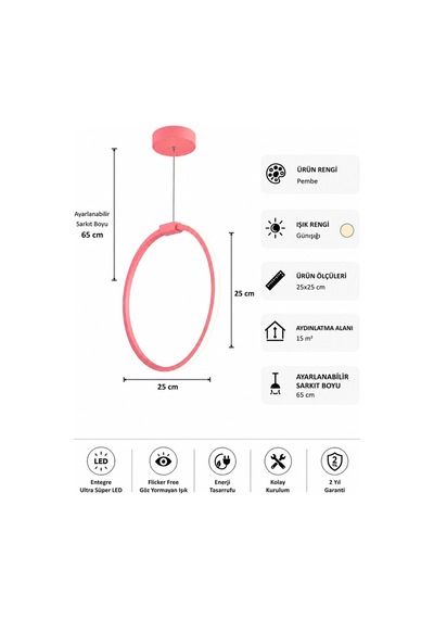 AvizeGO Raven Led Sarkıt Avize Çocuk Odası Günışığı Pembe