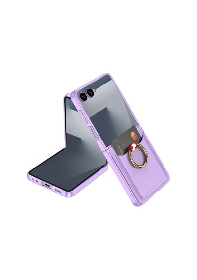 Lexroo Galaxy Z Flip 7 Kıpta Yüzüklü Kartlıklı İnce Kılıf - Mor
