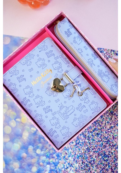 Victoria's Journals Hello Kitty Hush Hush Kilitli Defter + Vegan Deri Kalemlik Kutulu Set – 160 Yaprak, Çizgili