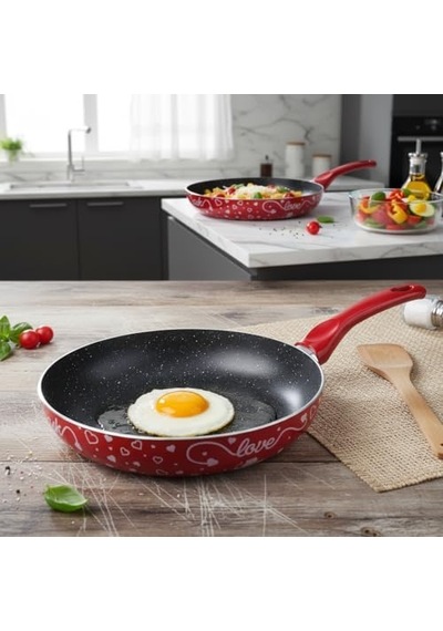 Lotus 26 Cm Sevgililer Günü Özel Seri Kırmızı Kırçıl Granit Efektli Yapışmaz Kızartma Tavası Açık Bakır