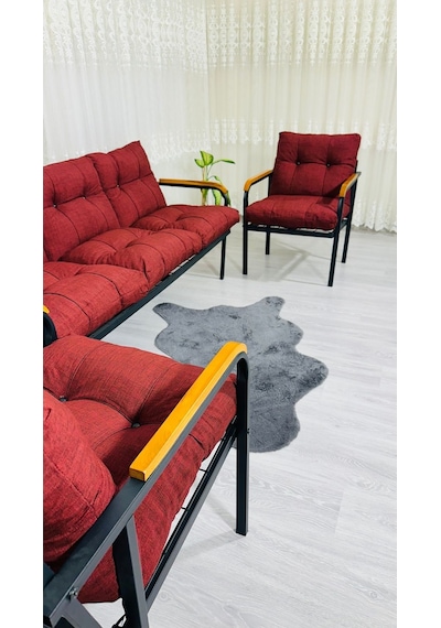 Madame Home Defne Balkon, Bahçe, Cafe - Metal Kanepe Koltuk Takımı - 3+1+1 Bordo