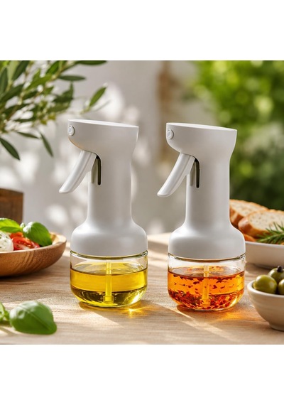 2 Li 280 Ml Cam Sprey Yağlık Seti, Tetikli Püskürtmeli Yağ Ve Sirke Şişesi, Salata Mutfak Ve Airfryer Kullanımına Uygun Çok Renkli