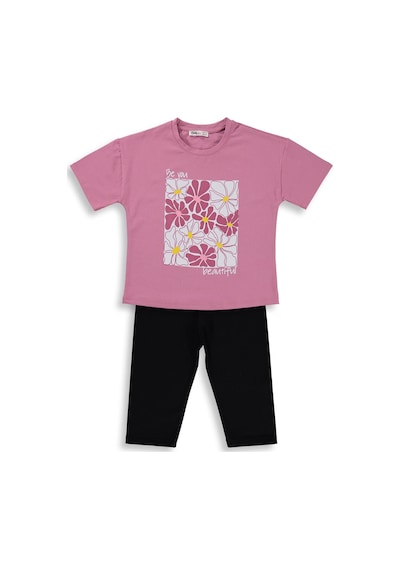 Civil Girls Renkli Çiçek Baskılı 6-9 Yaş Takım - Soft Pembe-siyah