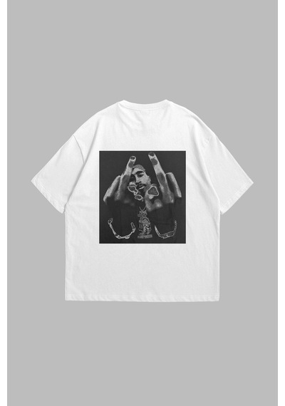 Startmore All Eyez On Me Baskılı Oversize Unisex Beyaz Beyaz