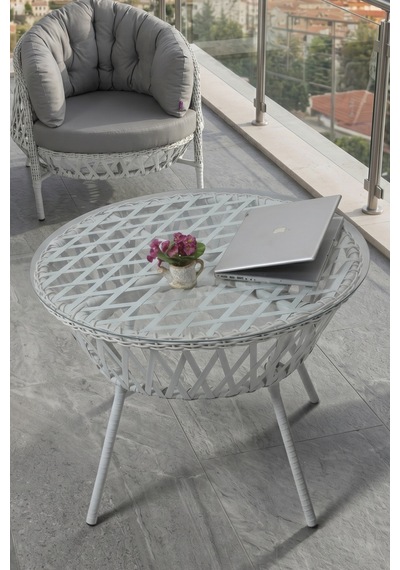 Viola Serisi 1. Sınıf 2+1+1 Beyaz Rattan Gri Minder Bahçe Balkon Oturma Koltuk Takımı Viola Serisi 1. Sınıf 2+1+1 Beyaz Rattan Gri Minder Bahçe Balkon Oturma Koltuk Takımı